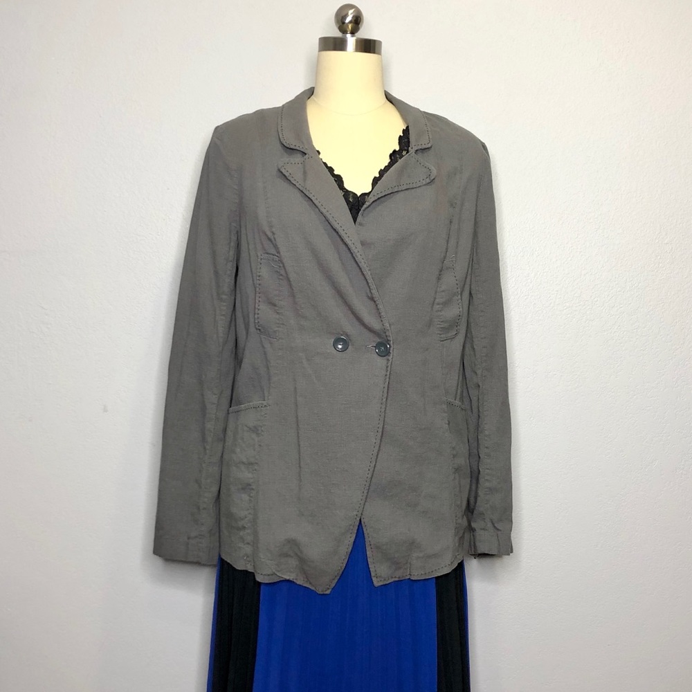 Free People Large Gray Relaxed Linen Blend Blazer